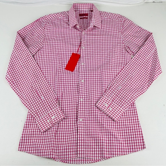 Hugo Boss Red White Check Men Dress Shirt Sz 15.5 34/35 NWT $125. - Picture 1 of 8